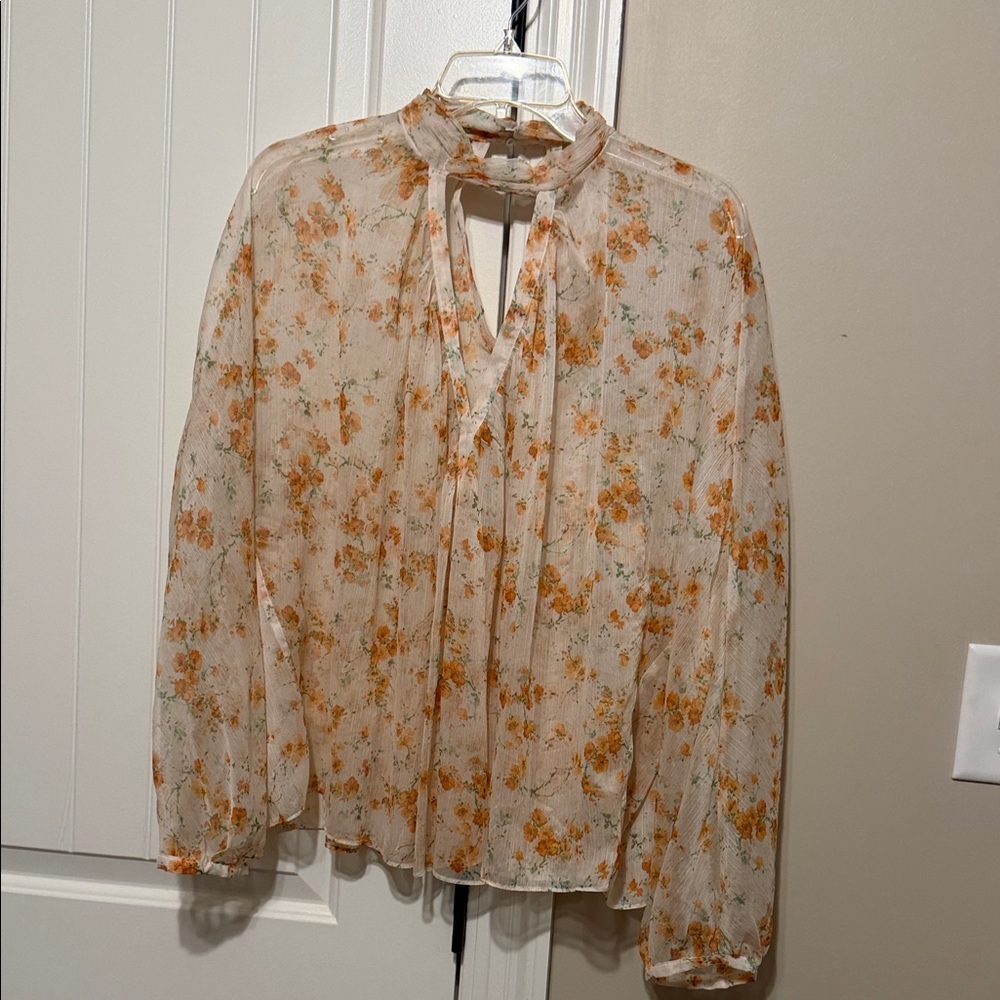 Zara Floral Sheer Blouse - Orange and Cream